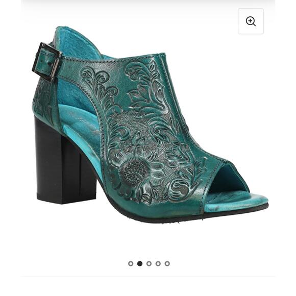 ROPER MIKA Burnished Turquoise Tooled Leather Mule w Side Buckle - Picture 1 of 8